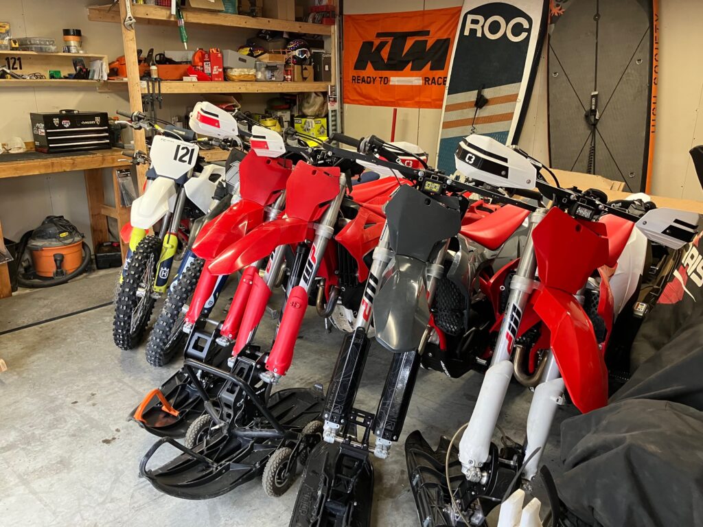 Snow Bikes lined up being built
