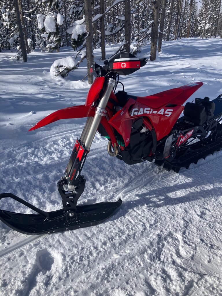 Gas Gas Snow Bike built at Cascade Snow Bike on the snow
